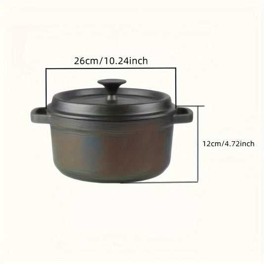 Cast Iron Double-Handle Dutch Oven - 10.24-inch, Non-Stick Skillet, Multi-Purpose Cooking Pot - Kitchenware for Gas Stove, No Electricity Needed