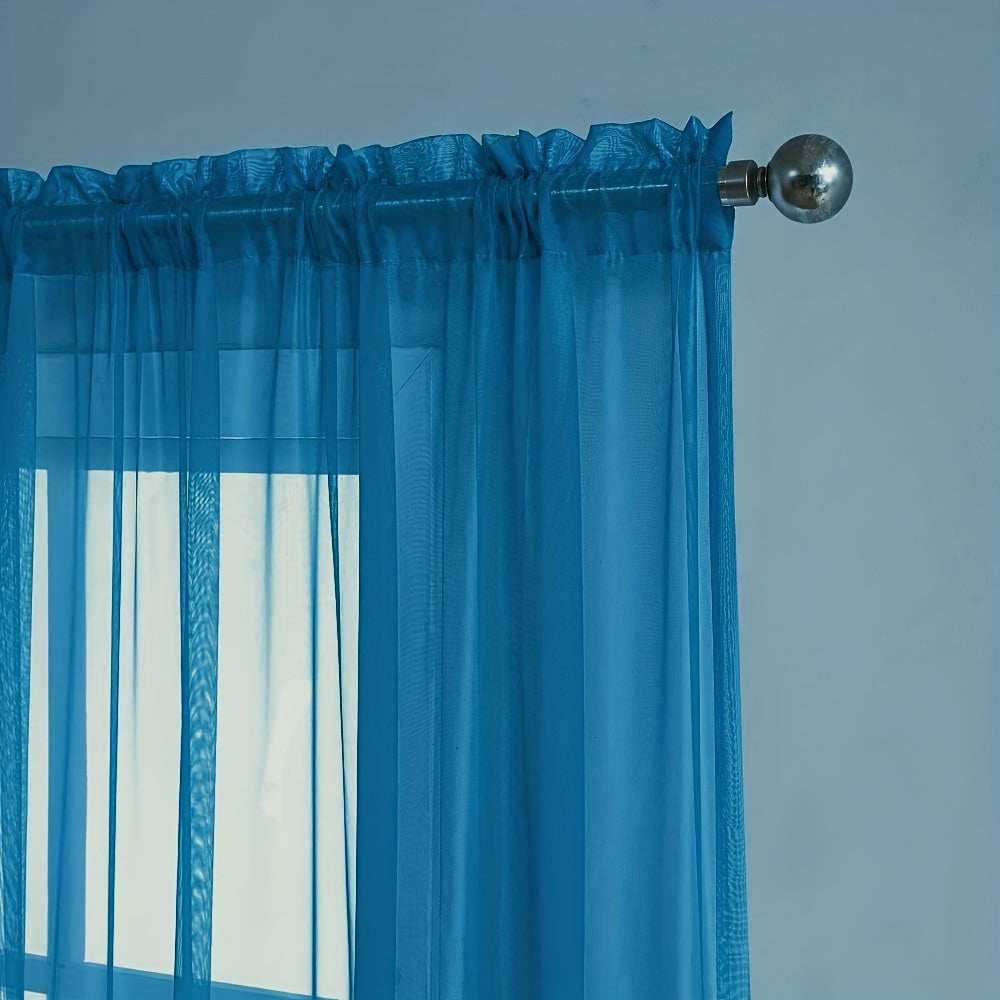 Pair of Sheer Voile Curtains with Rod Pocket for Kitchen, Bedroom, and Living Room Home Decor