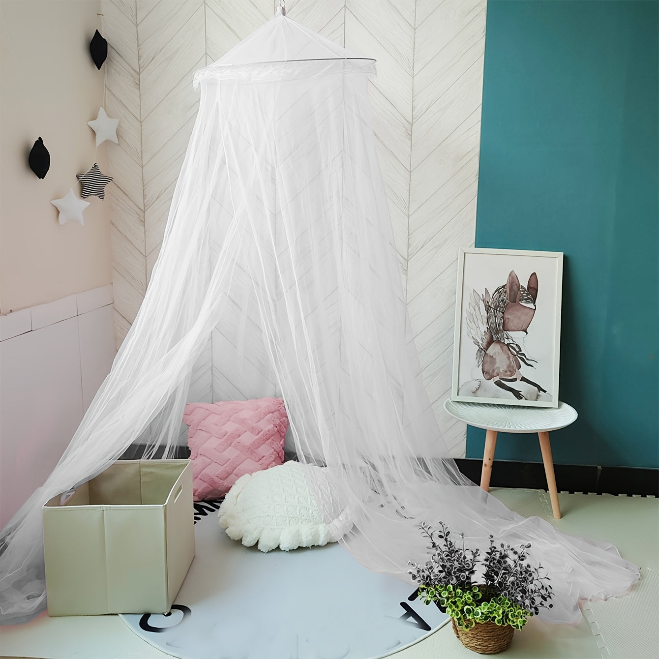 This black dome mosquito net features lace trim, a top and door ribbon, and ruffles. It is suitable for single, double, and queen beds, and makes a stylish addition to any bedroom decor. Made from polyester fabric weighing 200-250g, this net does not