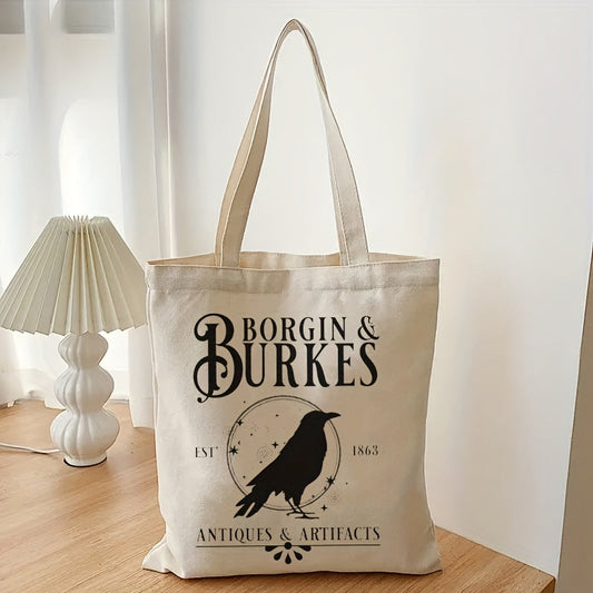 Borgin And Burkes" Crow Pattern Canvas Tote Bag, Reusable Shopping Bag - 1 piece