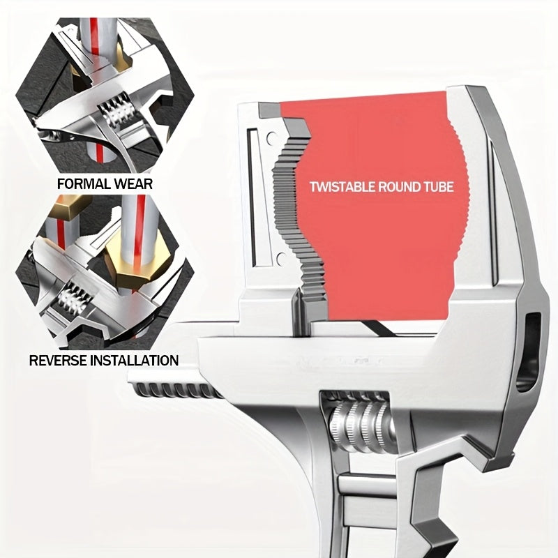 Universal repair bathroom hand tool with large opening adjustable spanner for home repair.