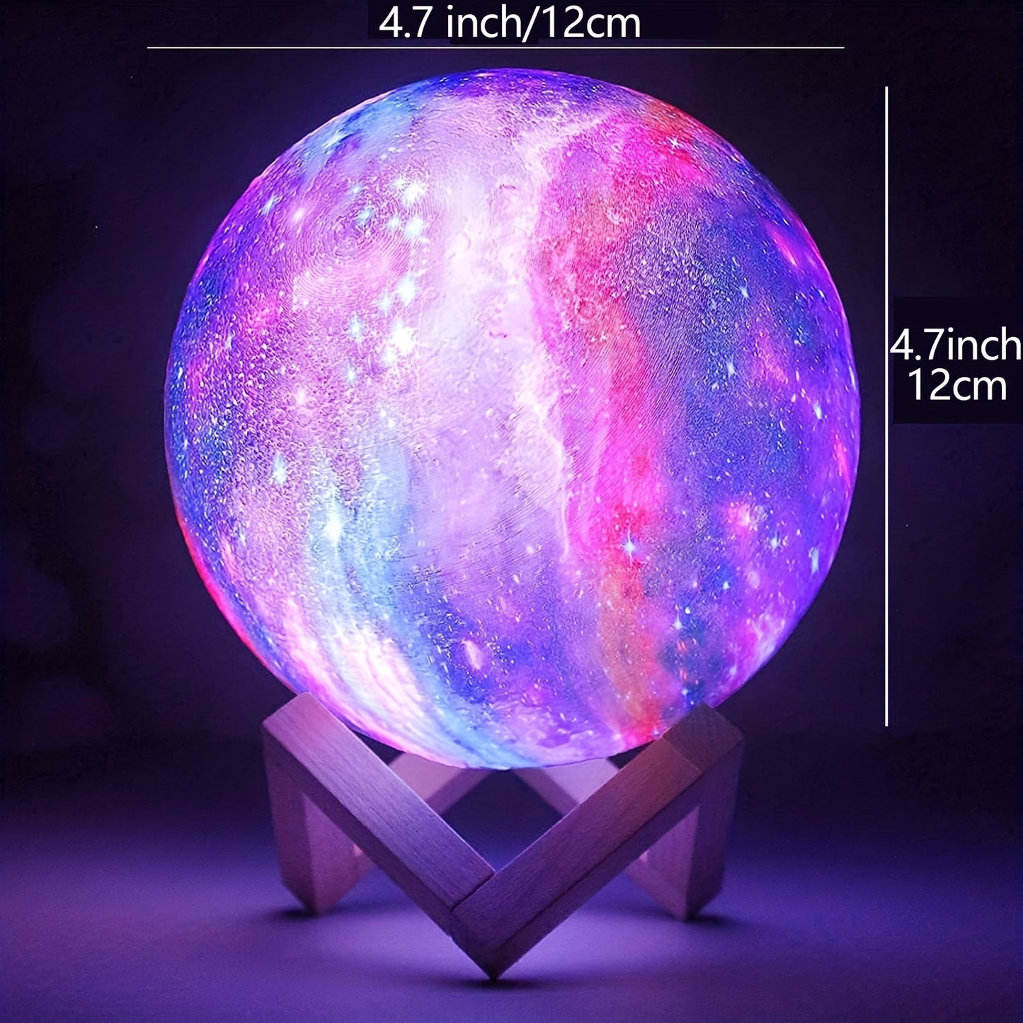 1pc Upgraded Starry Moon Lamp features timing function, rechargeable capabilities, touch & remote control, adjustable light, and 16 LED colors.