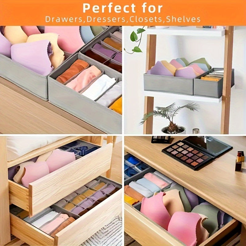 Set of 4 foldable storage boxes for organizing socks, bras, underwear, ties, belts, and scarves in closet drawers.