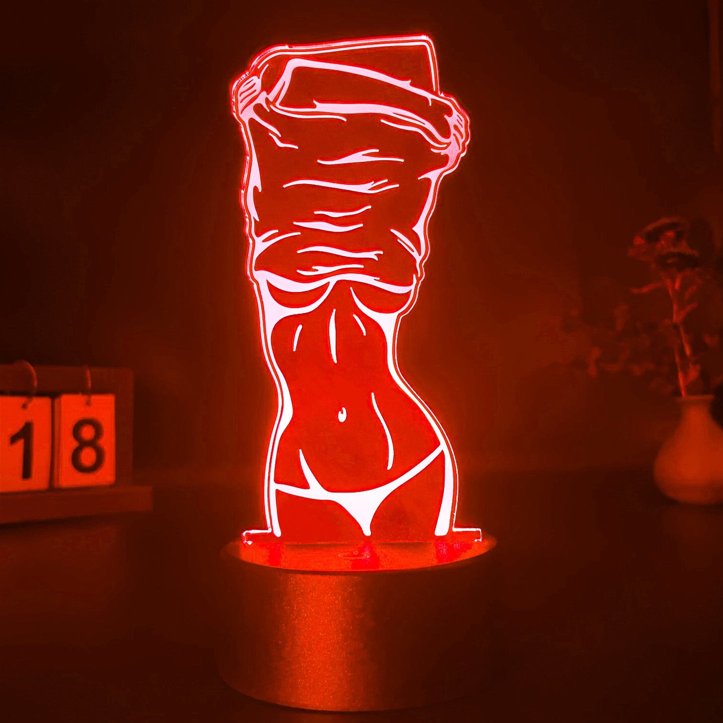 Stylish 3D Illusion Night Light featuring Sexy Lady Design - Touch Control, USB-Powered Desk Lamp for Bedroom Décor.