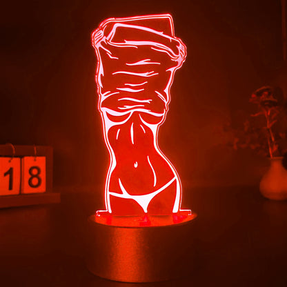 Stylish 3D Illusion Night Light featuring Sexy Lady Design - Touch Control, USB-Powered Desk Lamp for Bedroom Décor.