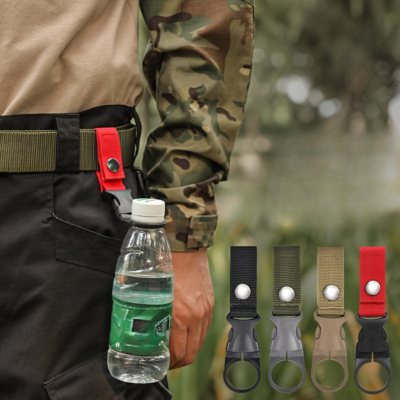 The durable Tactical Nylon Water Bottle Holder with Carabiner Clip is perfect for outdoor adventures such as camping and hiking. Stay hydrated on the go with this multi-functional beverage strap.