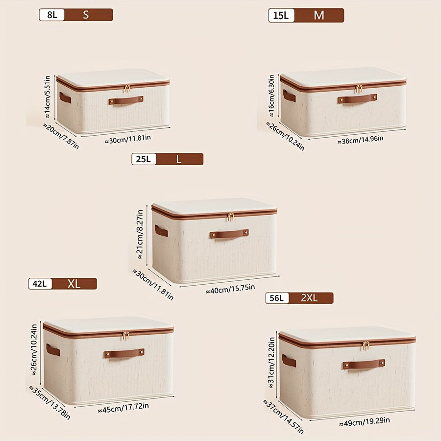 Foldable Clothes Storage Box with Lid for Home Bedroom and Under-Bed Storage, made of Tianshan Hemp with Zipper.