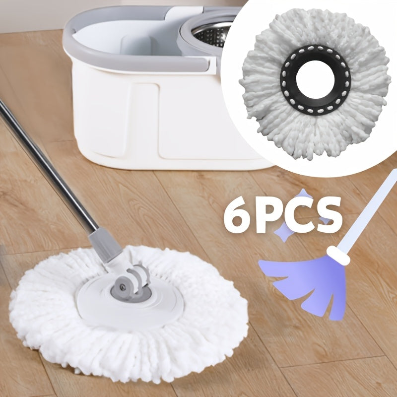 Replacement mop heads for hardwood, kitchen, and bathroom floors with 360° cleaning ability - 6-pack of microfiber spin mop heads.