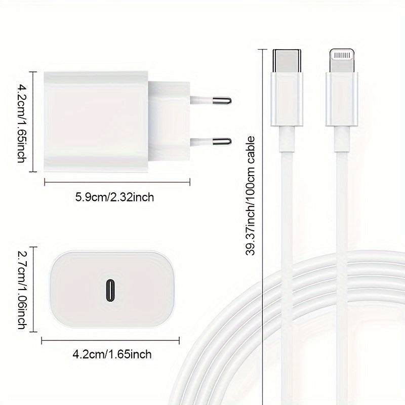 Ansty 10W USB-C Быстрая Зарядка для iPhone, iPad, Android - Европейская Стандартная Вилка, Белый, Готов к Путешествию.