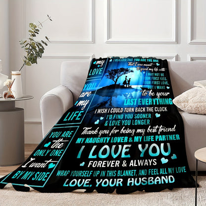 A cozy gift for wife from husband, this night sky blanket features love quotes. Perfect for snuggling up on the sofa or bed, this soft plush throw blanket is a thoughtful gesture.