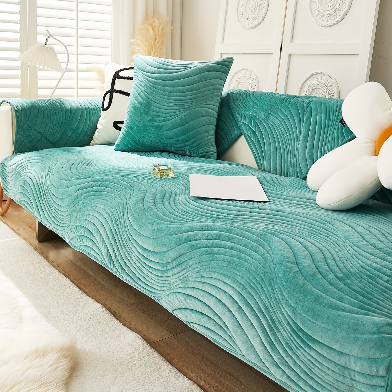 Stylish Nordic-inspired plush sofa cover for living room and office.