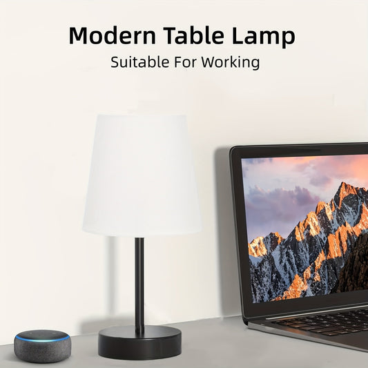 Modern bedside lamp with touch control, USB charging, dimmable LED light in 3 colors, sleek black metal base. Perfect for reading, home office, small spaces, and bedroom. Ideal for contemporary decor.