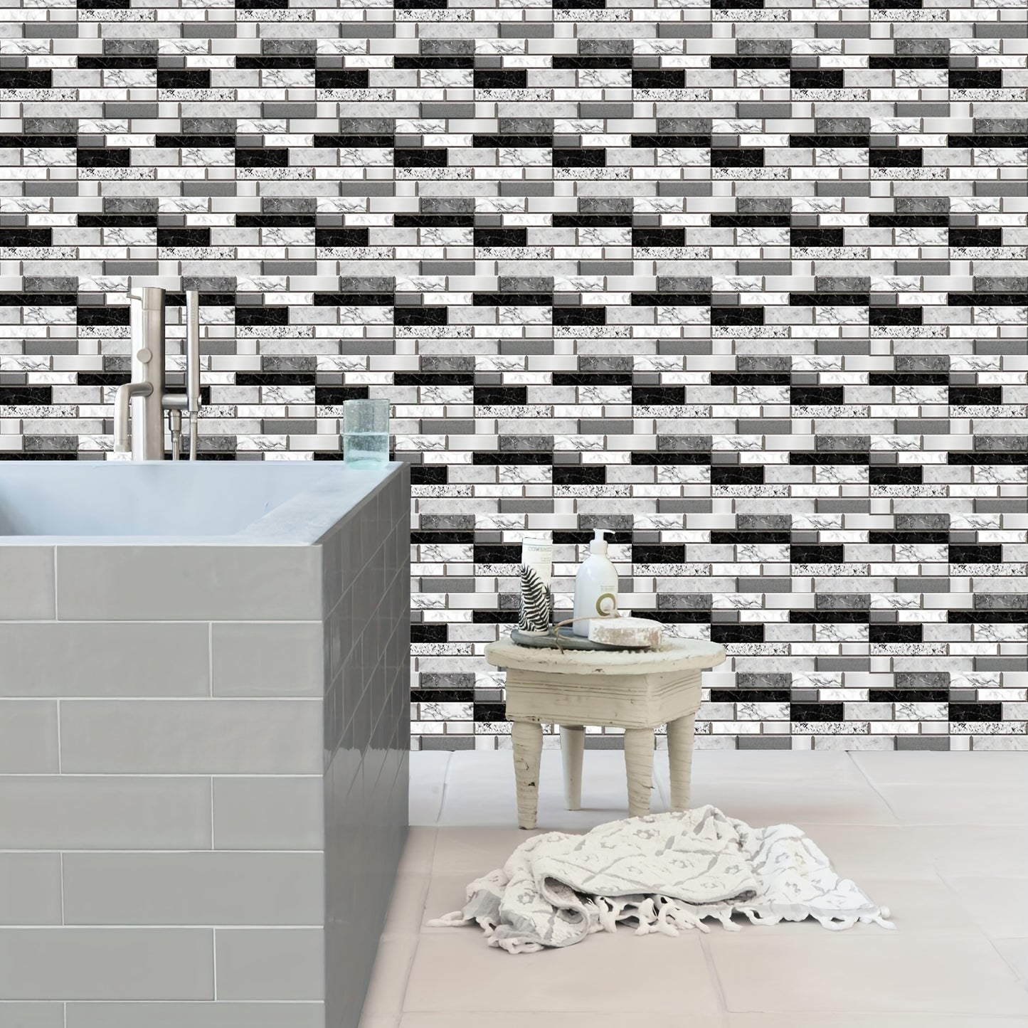 6 waterproof, self-adhesive wall tile stickers for bathroom, toilet, kitchen, living room, and balcony, non-slip.