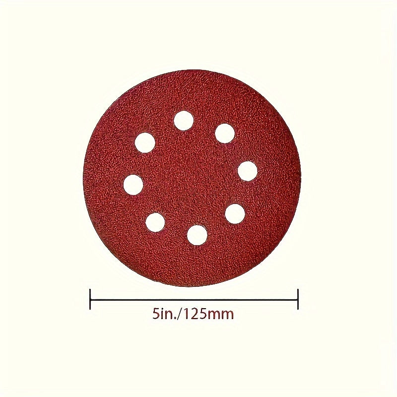 100 5-inch 125mm circular sandpaper with 8 holes, hook and ring system, used for polishing.