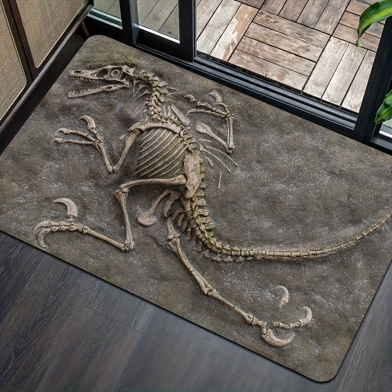 Soft and thick area rug designed with dinosaur fossils, measuring 8mm in thickness. This rug is machine washable and suitable for use in the bathroom, kitchen, living room, or bedroom. It serves as a versatile indoor decor mat, perfect for adding a touch