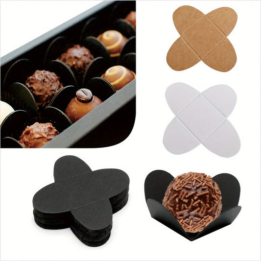 50 pieces of paper chocolate mats made from portable kraft paper, perfect for use as a base for chocolates. Ideal for packaging baked goods in bakeries or for serving chocolate birthday candies. A must-have baking tool.