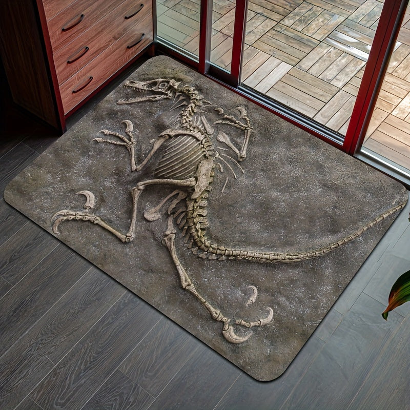 Soft and thick area rug designed with dinosaur fossils, measuring 8mm in thickness. This rug is machine washable and suitable for use in the bathroom, kitchen, living room, or bedroom. It serves as a versatile indoor decor mat, perfect for adding a touch