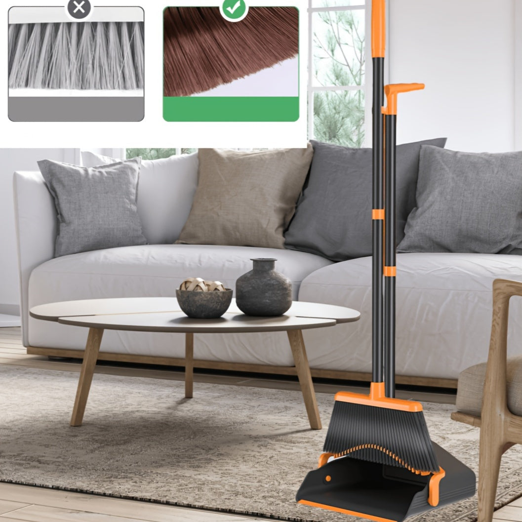 Space-Saving Folding Broom and Dustpan Set, Perfect for Living Room and Hard Floors, Convenient Storage, Effortless Cleaning with Innovative Design