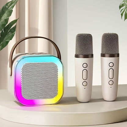 Mini Wireless Karaoke Machine with RGB Light Speaker Set, Ideal for Family Gatherings and Parties.