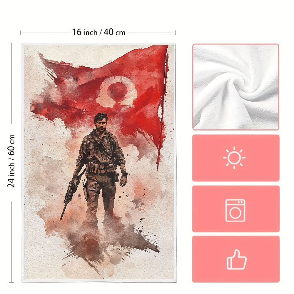 Set of 2 Ultra Soft Kitchen Towels featuring Join The Rebellion Turkish Flag Design. These highly absorbent and machine washable dish hand towels measure 40.64x60.96 cm. Perfect for holiday decor and everyday use.