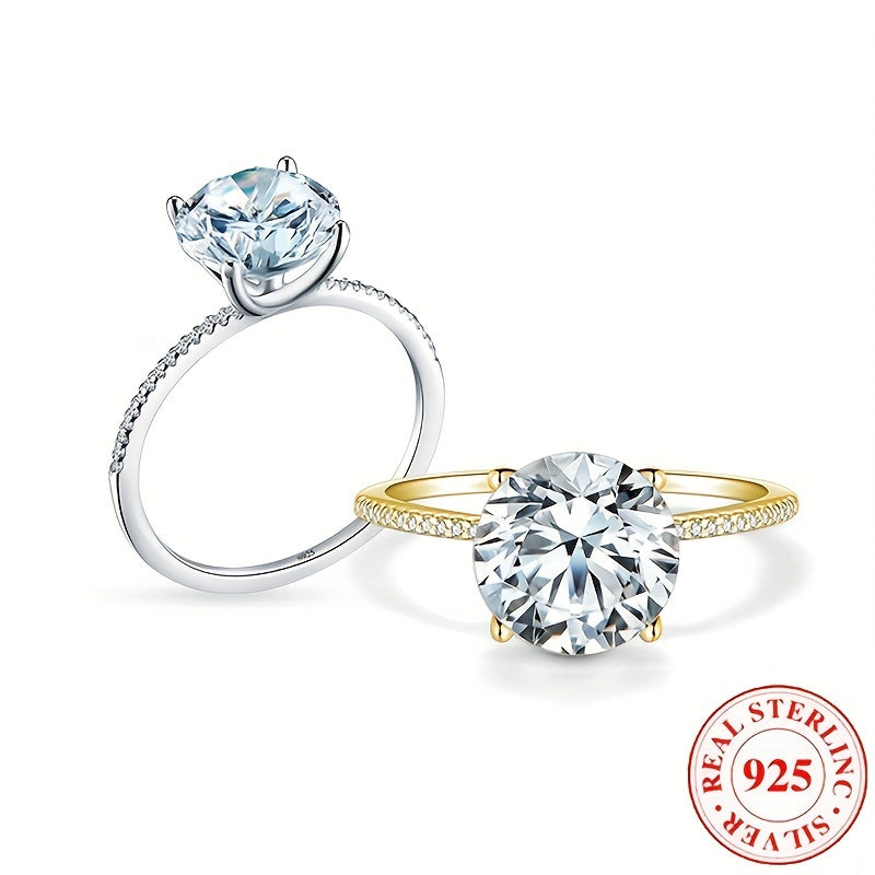 Choose your perfect match for daily outfits with this high-quality 925 Sterling Silver Solitaire Ring. Featuring inlaid shining zirconia in either a silvery or golden finish, this ring is a versatile and elegant gift for your family, best friend, or