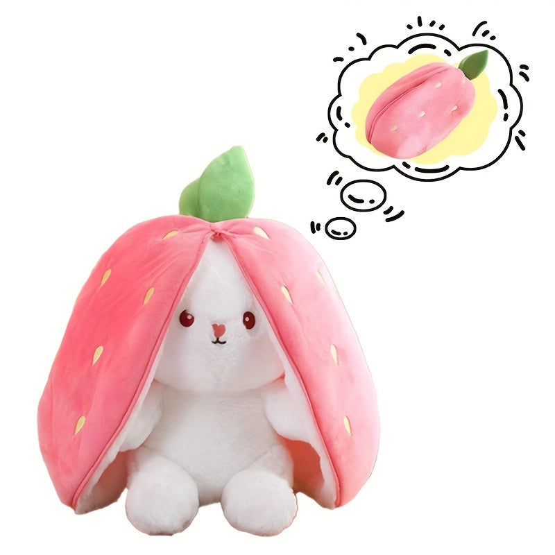 Cute Strawberry & Carrot Bunny Plush Toy - Cozy Polyester Throw Pillow for Nursery Decoration