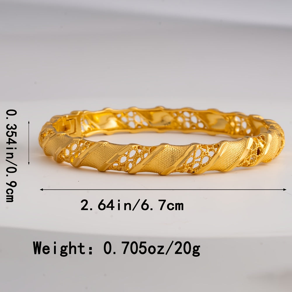 Luxurious Classic Design 24K Gold Plated Copper Cuff Bracelet - Adjustable Open Bangle for Women, Ideal for Everyday Wear & Gift-Giving, Sophisticated Bridal Accessory without Stones, Suitable for All Seasons.