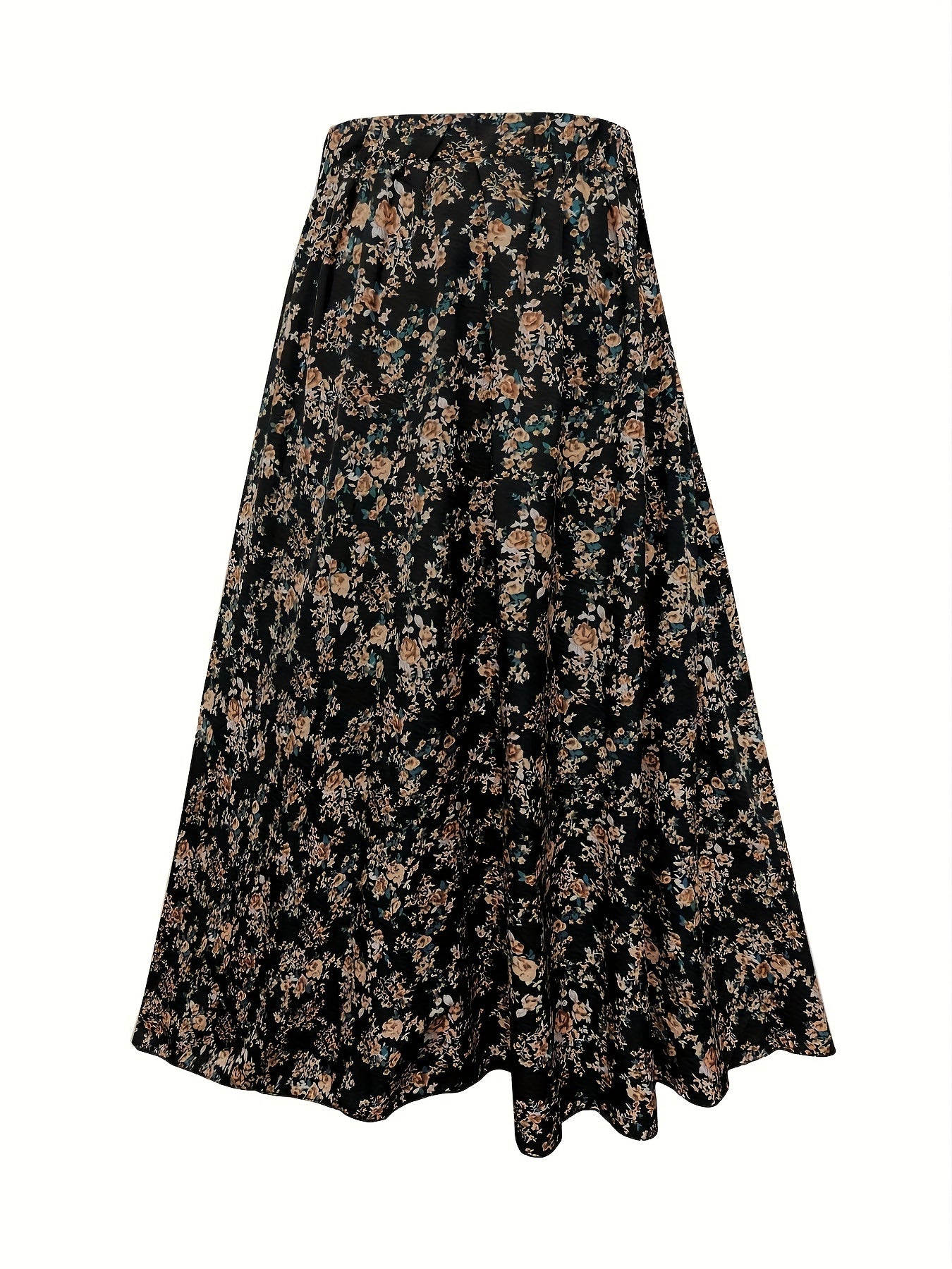 Bohemian style long skirt with small floral design and elastic waist.