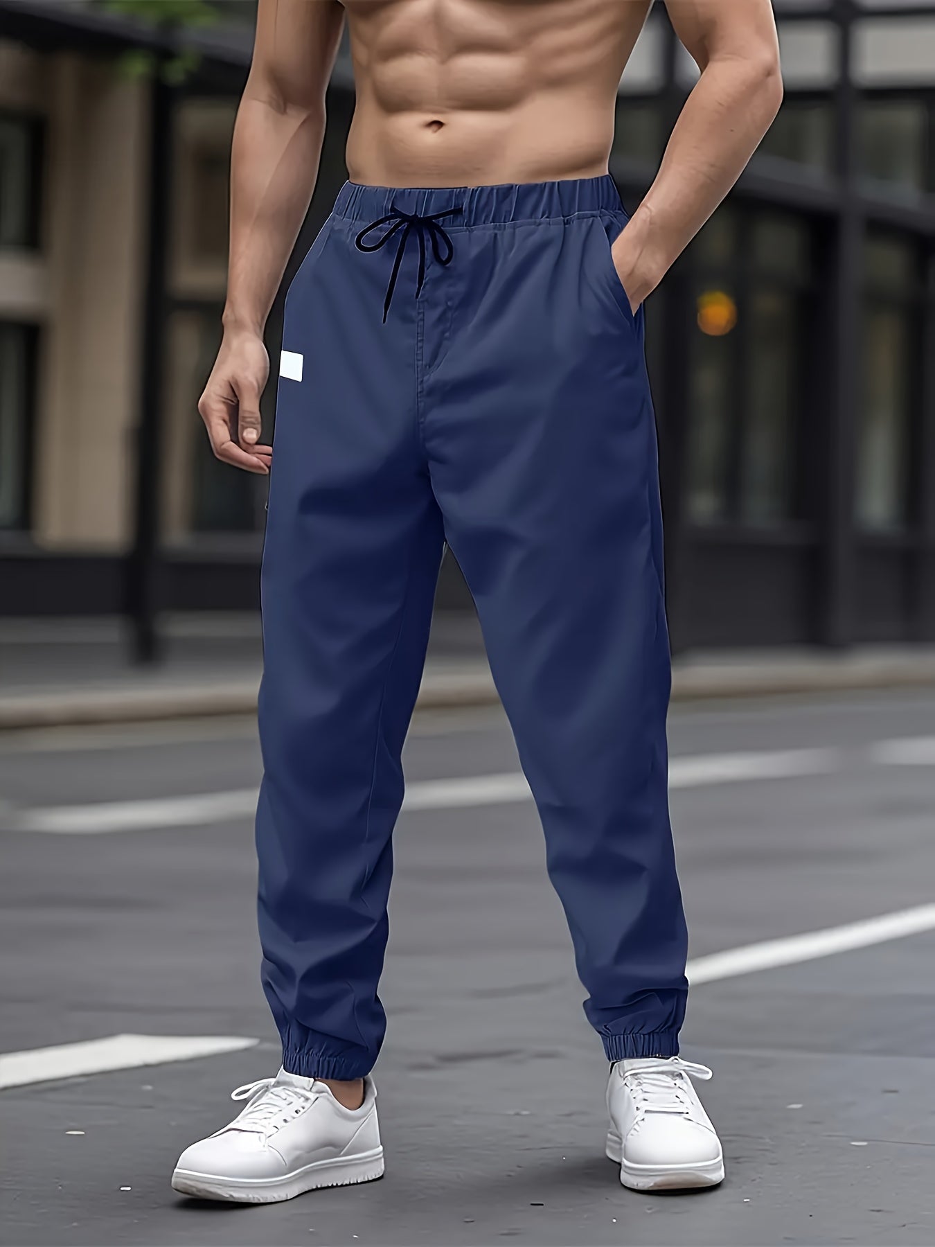 Men's casual cargo pants with drawstring waist, non-stretch polyester fabric, regular fit, lined with polyester, ideal for weekend wear.