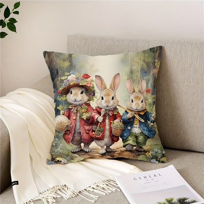 Cute rabbit cartoon printed polyester pillowcase for home, office, car, or bedroom decoration. (No pillow core included)