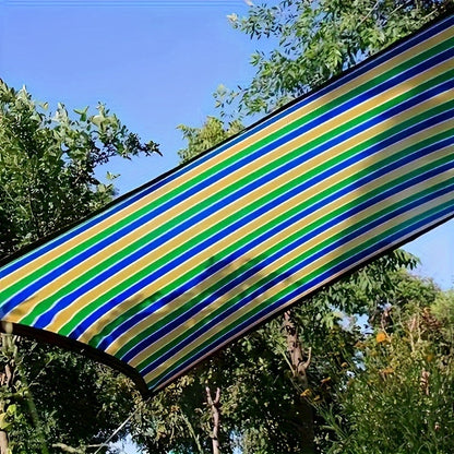 Vibrant outdoor privacy screen made from durable PE material with sunshade netting and anti-spy mesh, featuring hook-and-loop closure for year-round use.