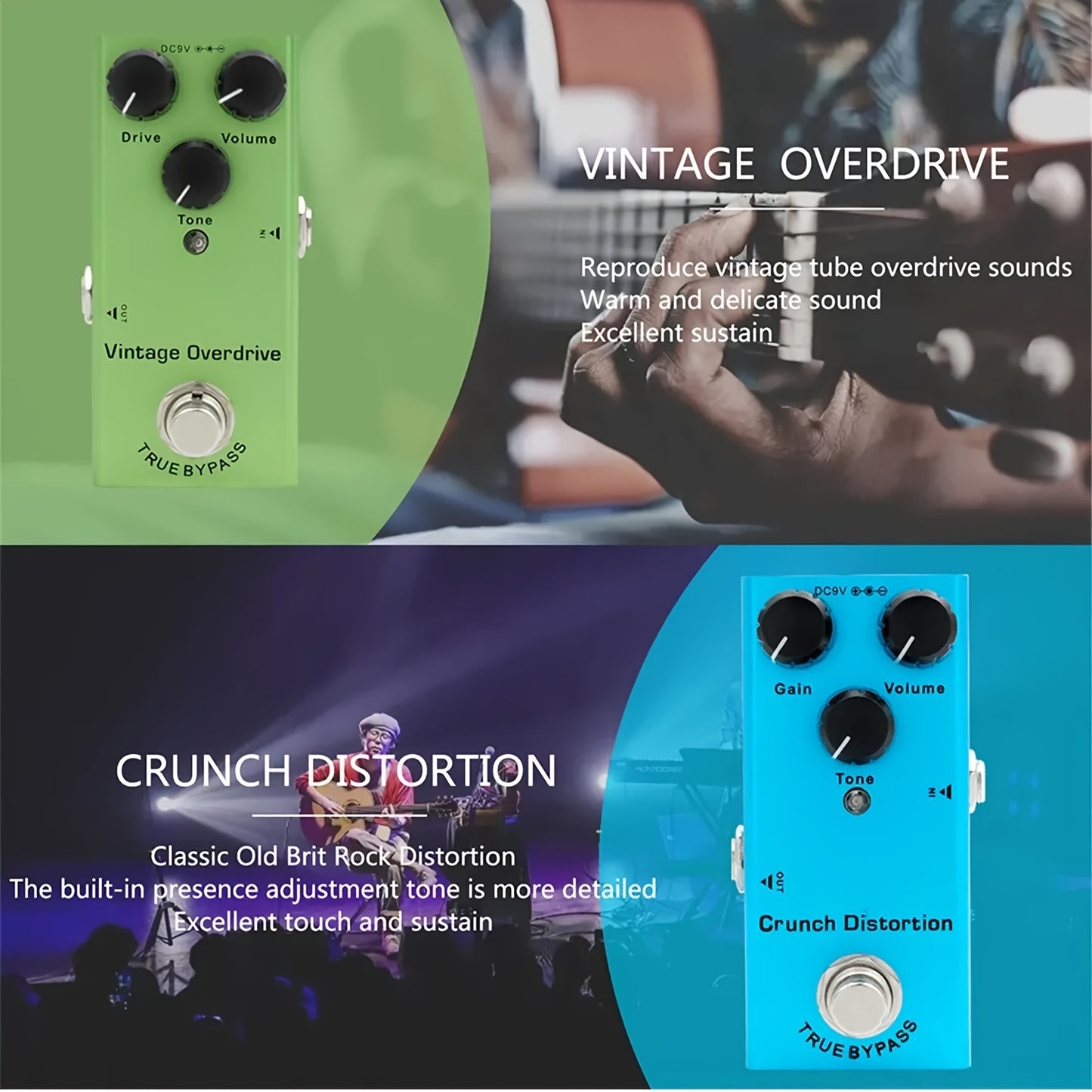 Mini electric guitar pedal with classic overload metal distortion, analog and digital delay effects. Operates on DC 9V power. Eid Al-Adha Mubarak.