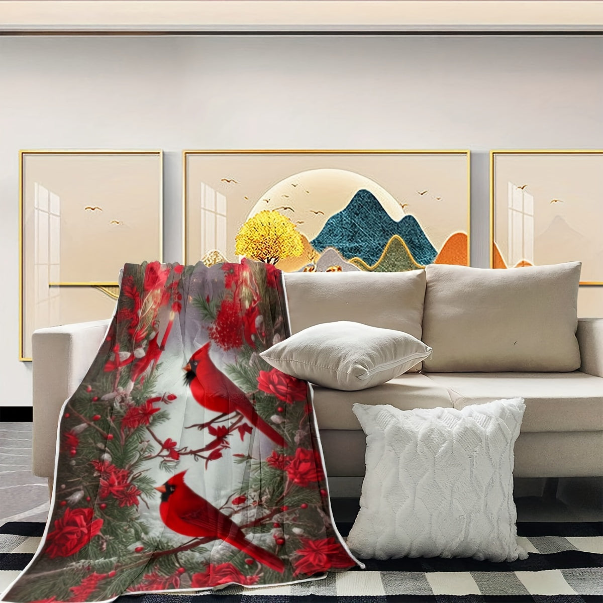 Modern Cardinal Patterned Flannel Throw Blanket - Can be used on both sides, suitable for all seasons, durable, made of woven polyester, versatile animal design, colorful - Made of 100% polyester.