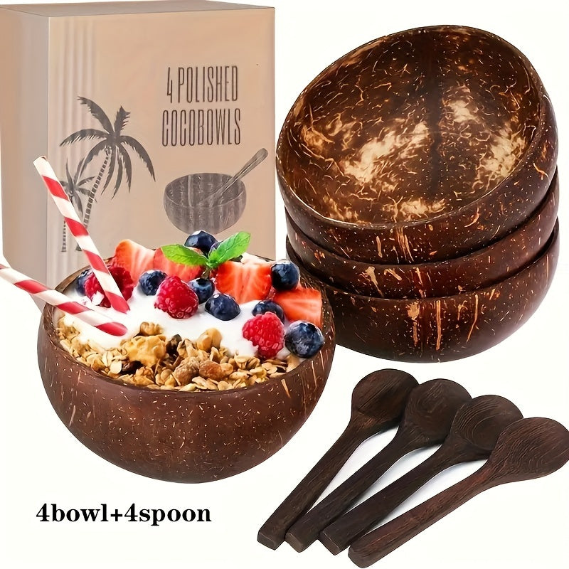 Set of 2 natural coconut bowls for salads, noodles, yogurt, and cereal. Ideal for home and restaurant use.