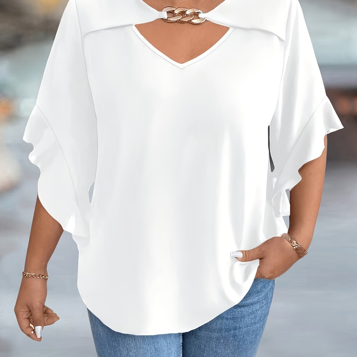 Stylish black V-neck tops for plus-size women in new summer collection.