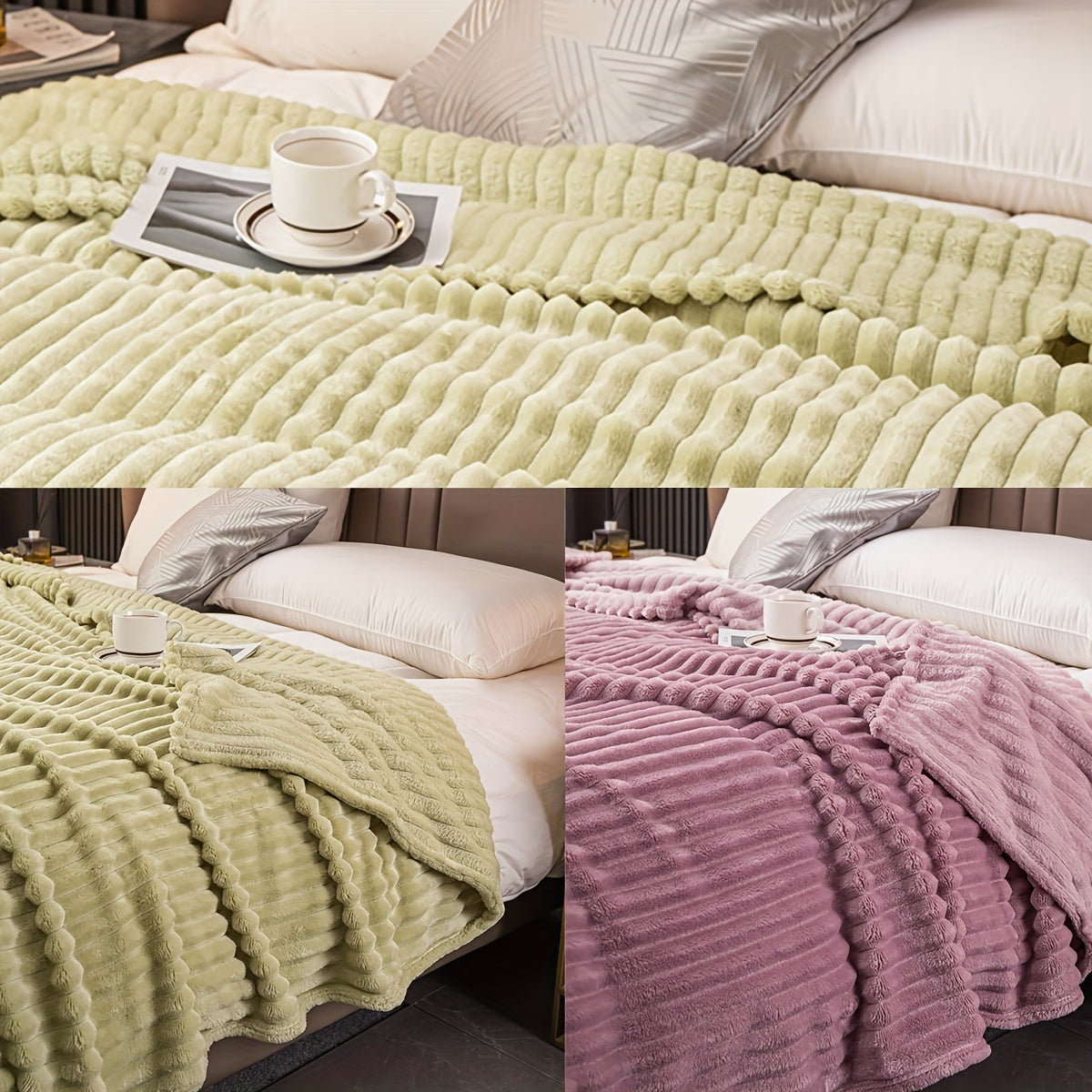 The Multifunctional Prince 1pc Flannel Striped Blanket in Various Colors for Bedroom, Guest Room, Living Room, Student Dormitory, Car, Sofa, and Travel - Cute and Cozy