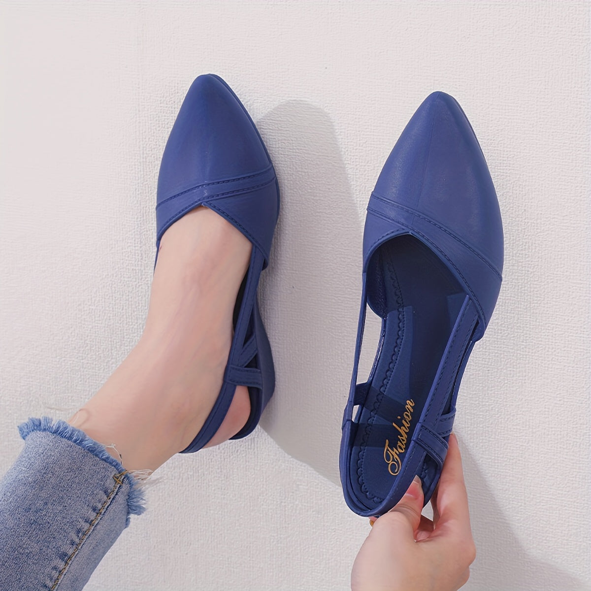 Women's wedge heeled ankle strap shoes in solid colors, with a pointed toe for casual comfort.