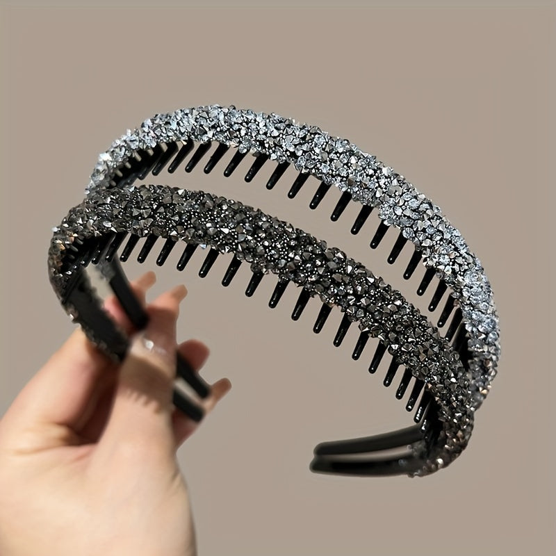 2 Full Diamond Hairbands with teeth and anti-slip for washing face and makeup.