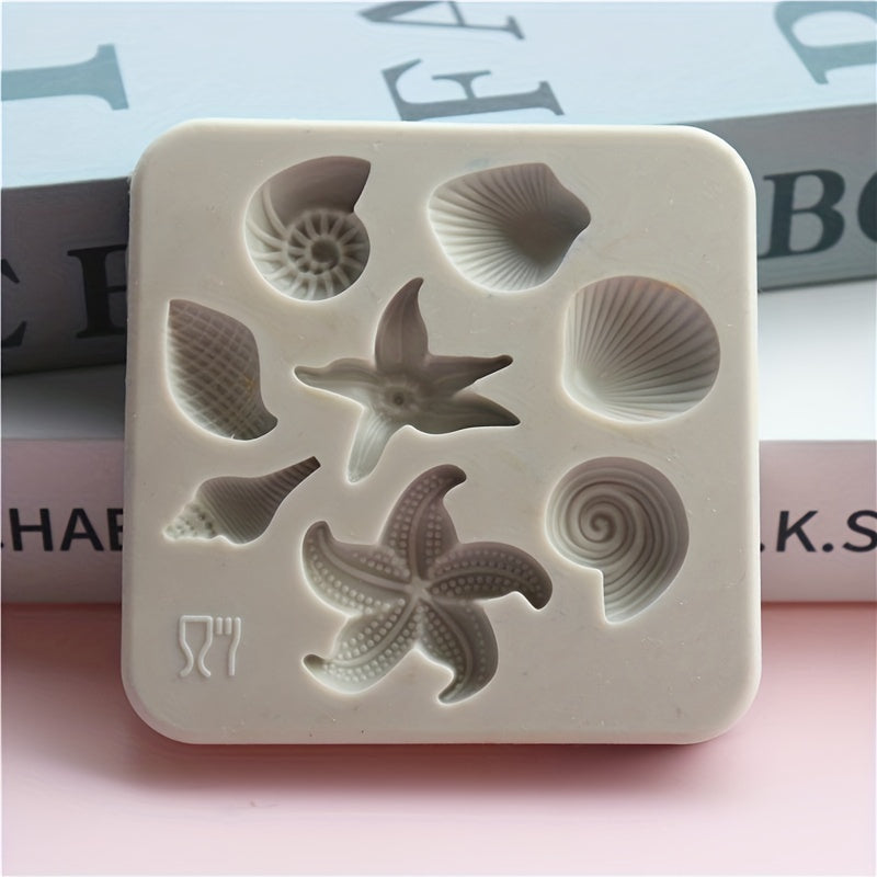 Silicone Mold Set for Chocolate and Fondant Featuring Ocean Designs - Starfish, Seashells, and Conch - Perfect for DIY Cake Decorating and Crafting with Vibrant Sea Life Patterns