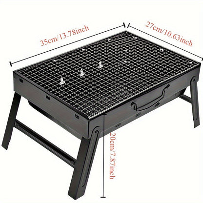 Set of 2 Portable Folding BBQ Grills, Smokeless Charcoal Barbecue with Detachable Cover, Made from BPA-Free Metal, Safe for Food, No Electricity Required, Perfect for Camping and Picnics Outdoors