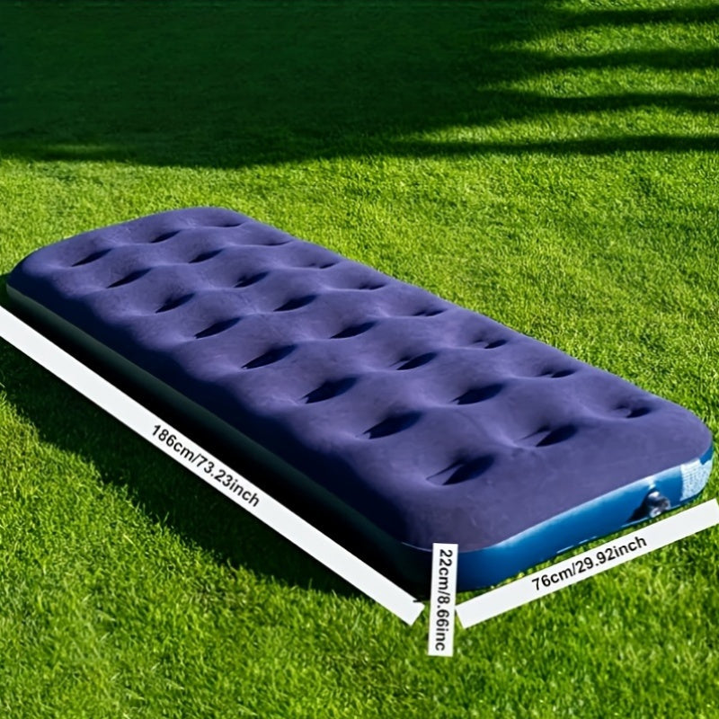 Red inflatable velvet air bed for camping or home use, supports up to 200kg without need for electricity or pump.