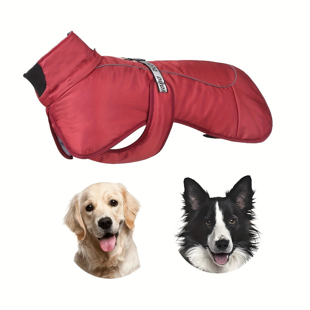 Waterproof and windproof jacket with cozy fleece lining for dogs of all sizes.