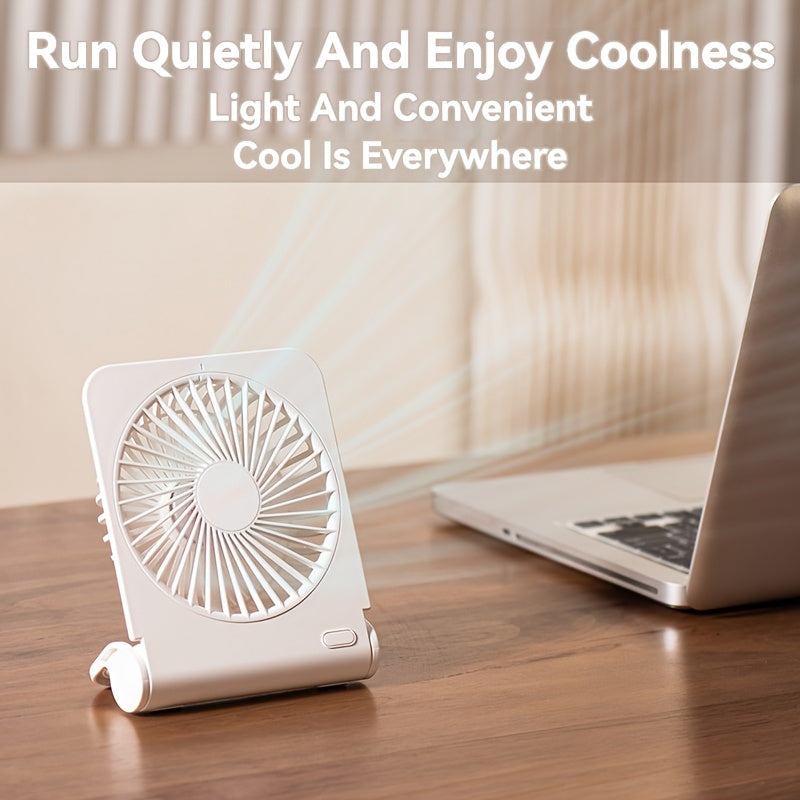 Get ready for summer with this convenient and adorable Desktop Slim Mini Fan! This ultra-quiet USB fan is perfect for your office desk, living room, or even while you're on the go. Featuring four-speed wind power and a built-in battery for fast charging