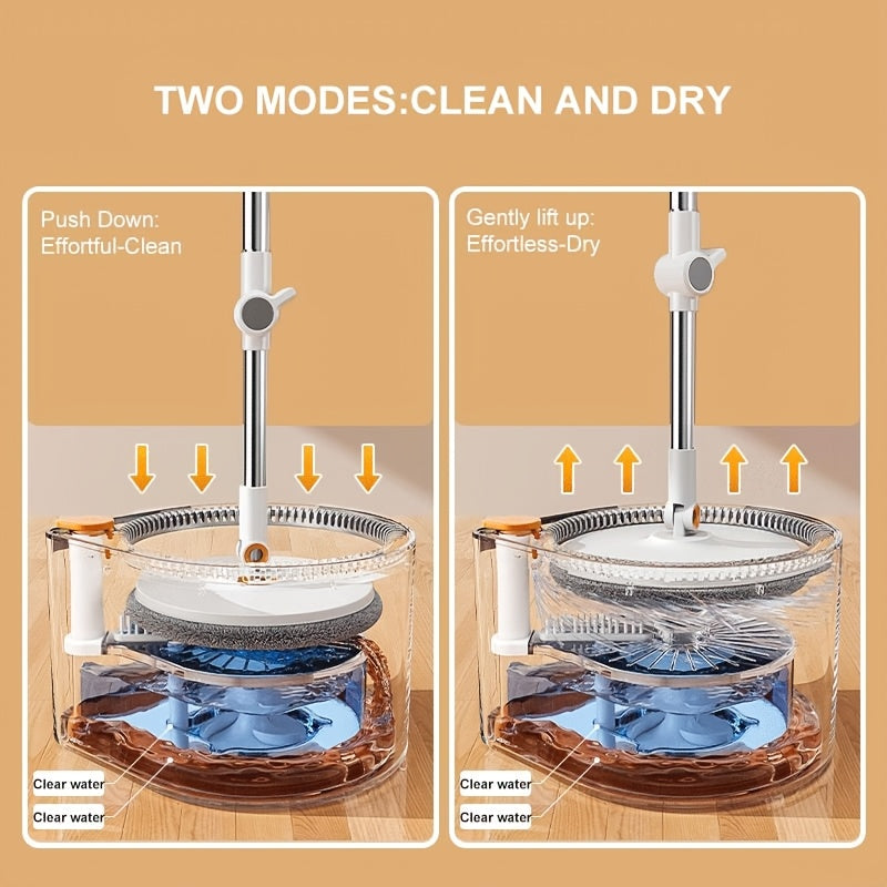 Experience the convenience of the JOYBOS Spin Mop and Bucket System, featuring a long handle for hands-free wash, dust removal, and both dry and wet use on home, kitchen, and bathroom floors. Made from durable plastic material, this system requires no