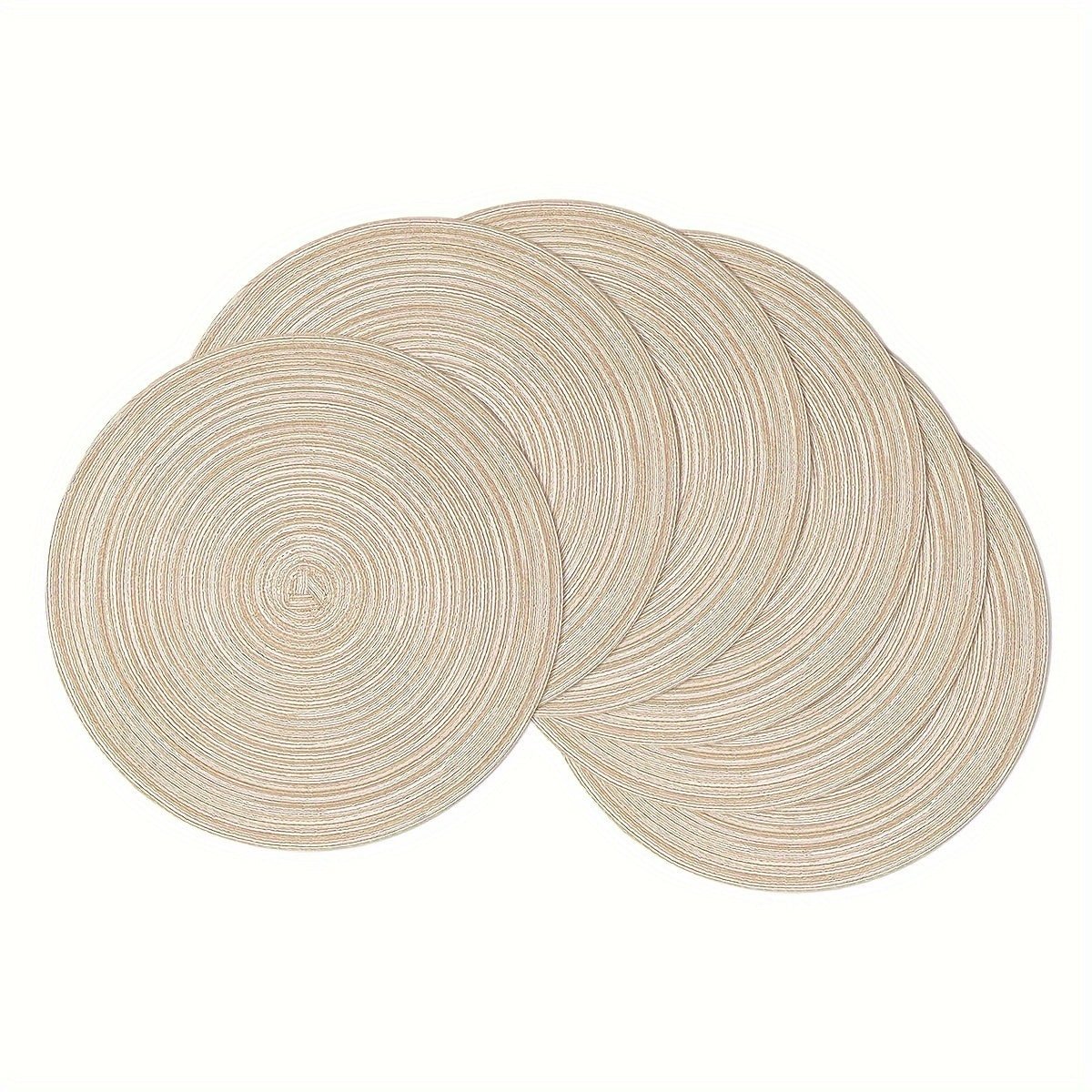 Set of 6 washable round braided placemats for kitchen table, measuring 38.1 cm in diameter.