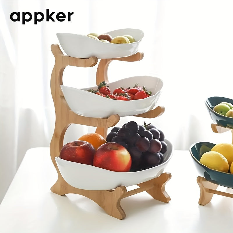 Plastic serving tray set for fruit, snacks, candy, and cake in 2-tier and 3-tier options for home, restaurant, and hotel use.