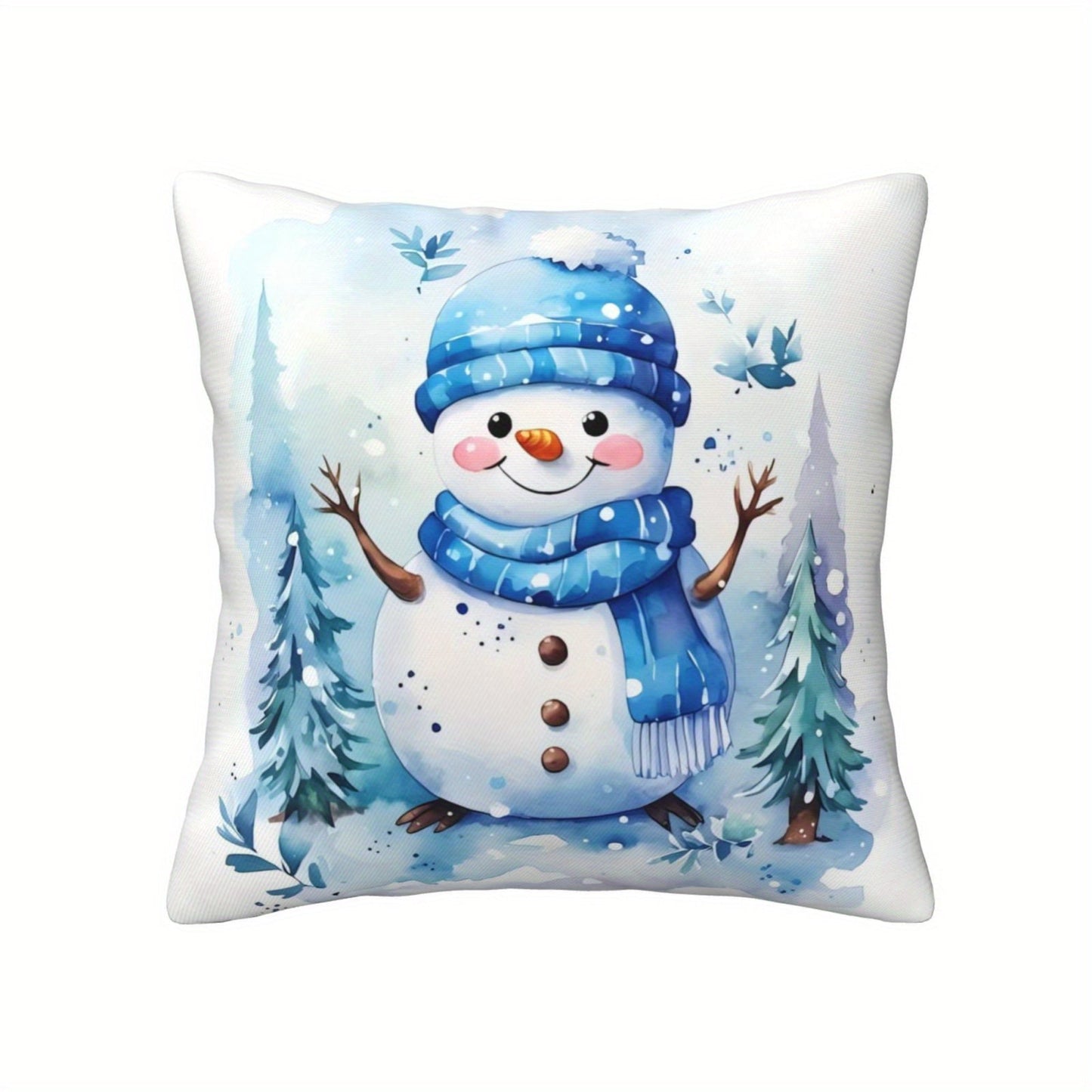 Christmas Decoration Pillow Cover featuring a festive snowman design, perfect for adding holiday cheer to your living room or bedroom. Makes a great Christmas gift or decoration. Each cover measures 45*45CM and comes in a set of 4 or individually. Pillow