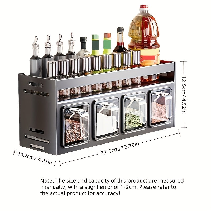 Wall-Mounted Spice Organizer Set with Seasoning Containers & Canisters, Aluminum Material, No-Drill Installation