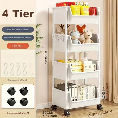 Sturdy Rolling Storage Cart with 4/5 Tiers - Multipurpose Plastic Organizer for Kitchen, Bathroom, Living Room, and Office, Portable and Easy to Move, Ideal for Bookshelf or Balcony Storage.