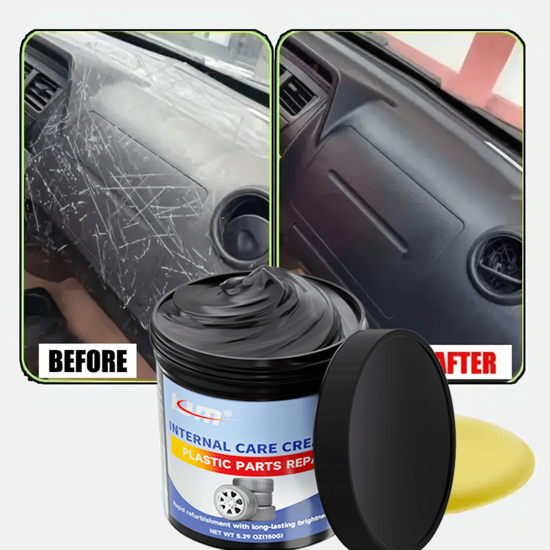 Car detailing repair solution for plastic part refurbishment and tire shine maintenance, providing added luster and anti-aging protection. Suitable for various vehicle types. 5.29 oz (150g)